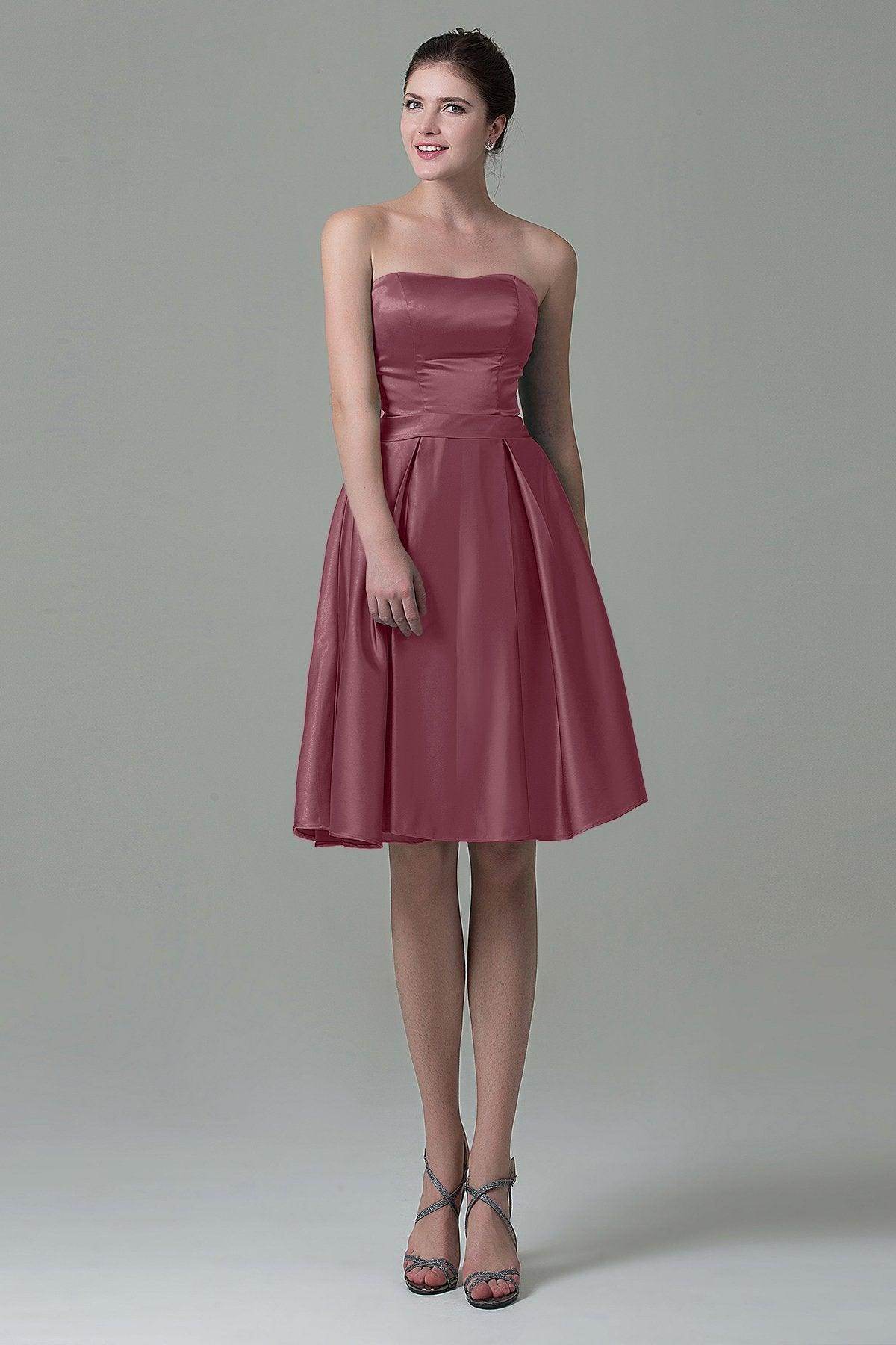 A-Line Knee Length Satin Bridesmaid Dress COZK1500A - COCOMELODY